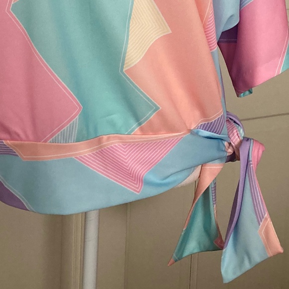 Charleston Fashions Vintage 80s Pastel Pullover KnitTop w Side Tie Sash  14/16 - Picture 8 of 9